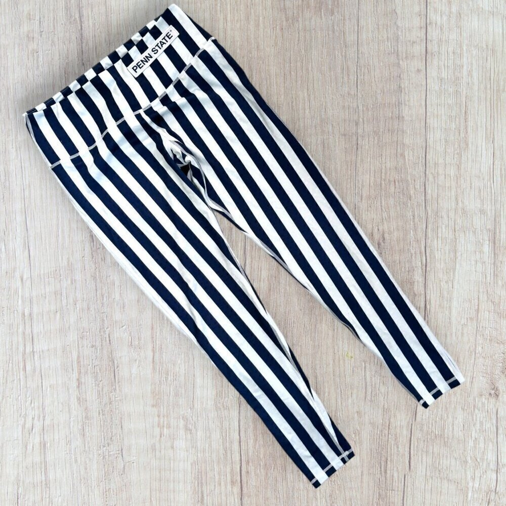 ZOOZATZ Penn State Blue White Vertical Stretch Leggings Pants Football Tailgate